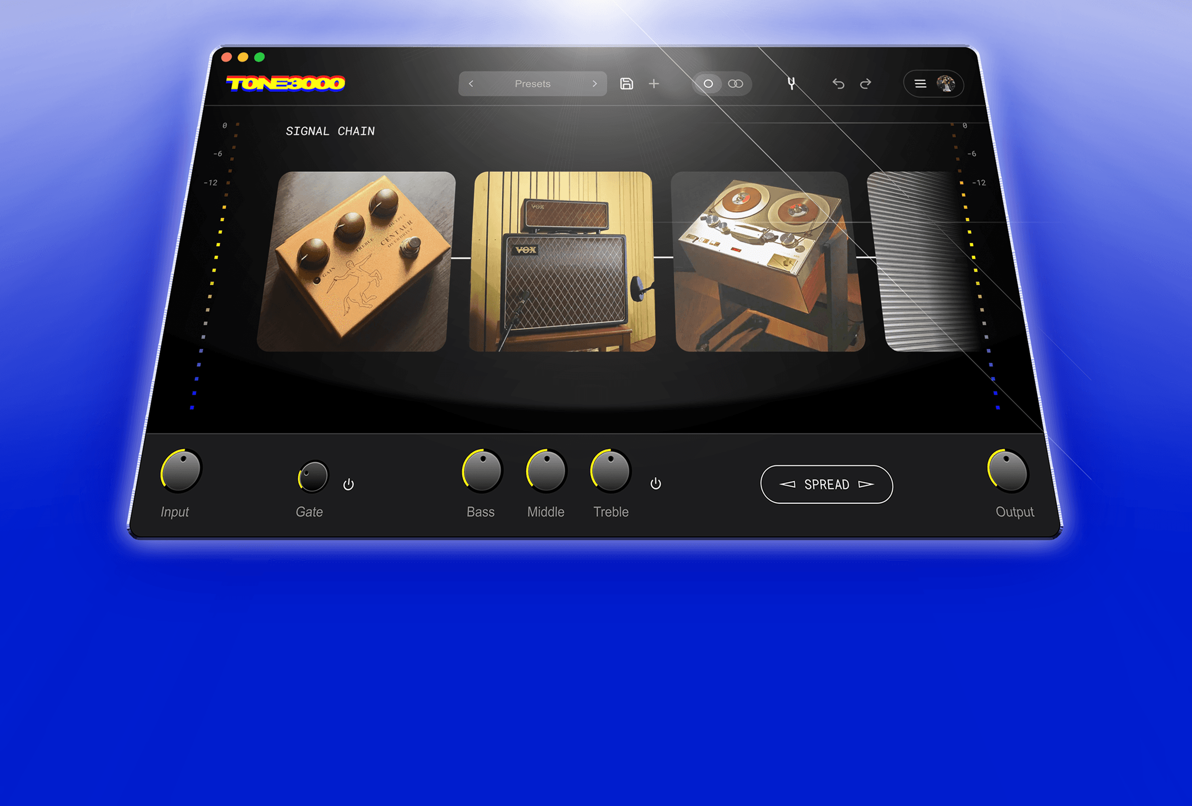 The TONE3000 plugin playing a signal chain of captured gear