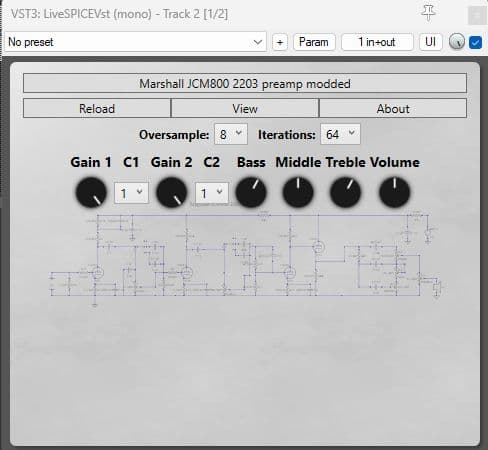 LiveSPICE Marshall JCM800 2203 preamp modded — Amp Head