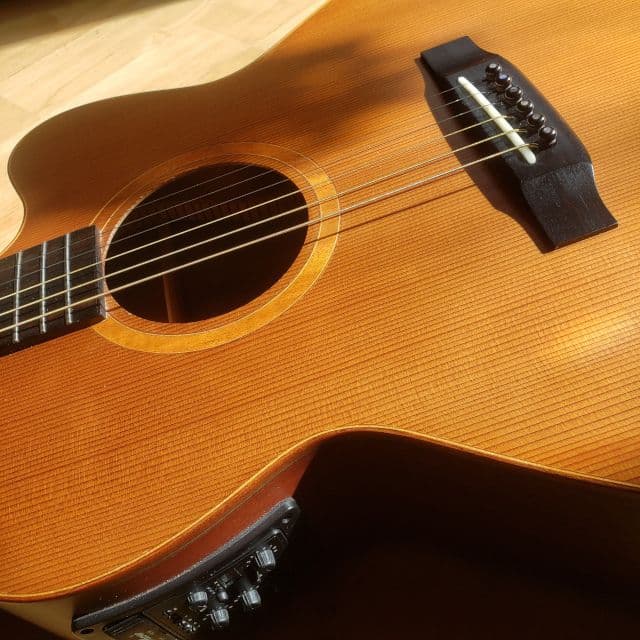 Grand Auditorium acoustic guitar miked with a condenser