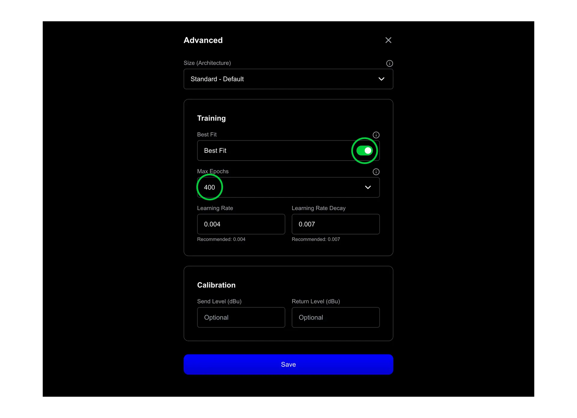 tone3000 and neural amp modeler training settings