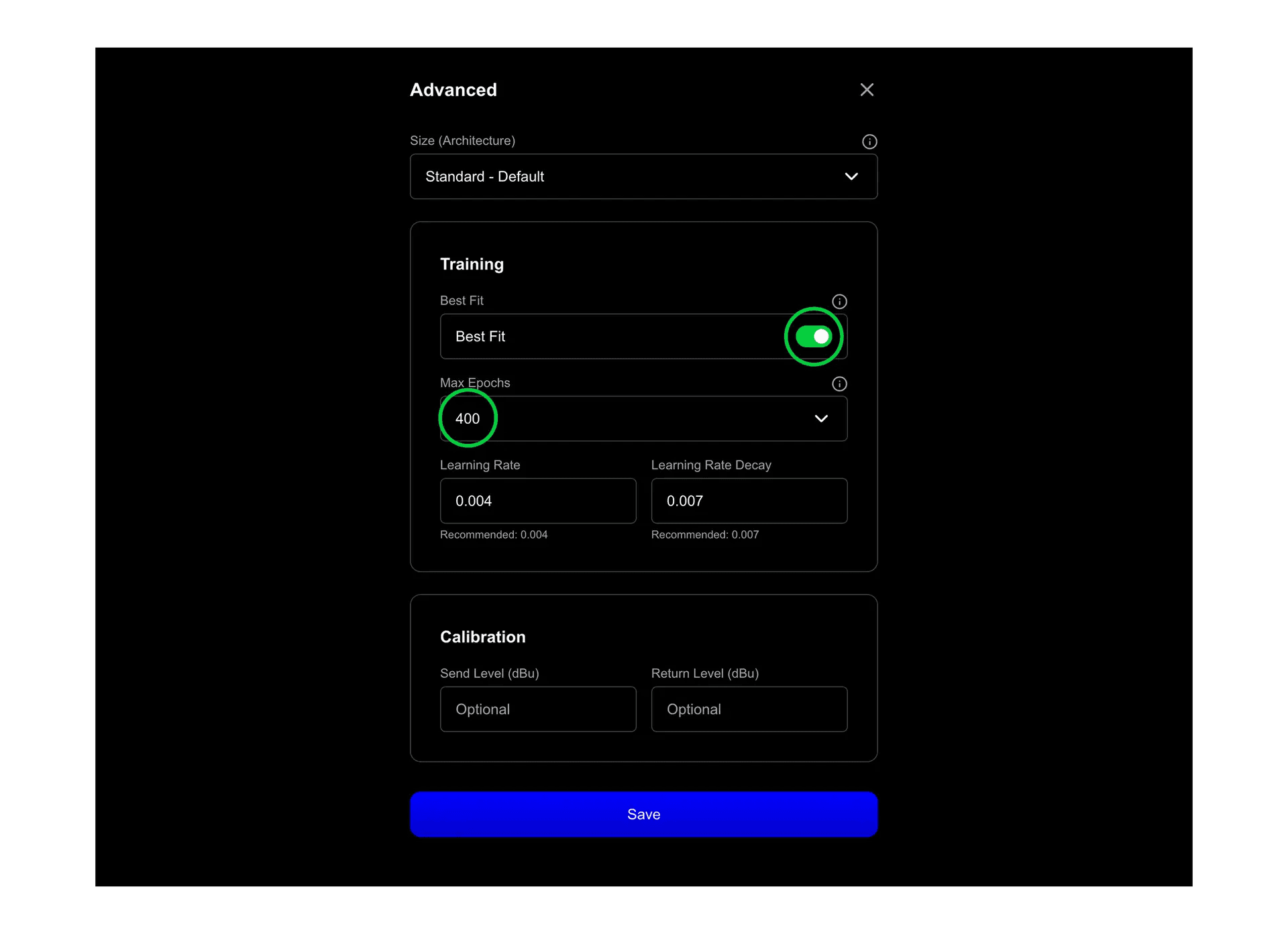 tone3000 and neural amp modeler training settings