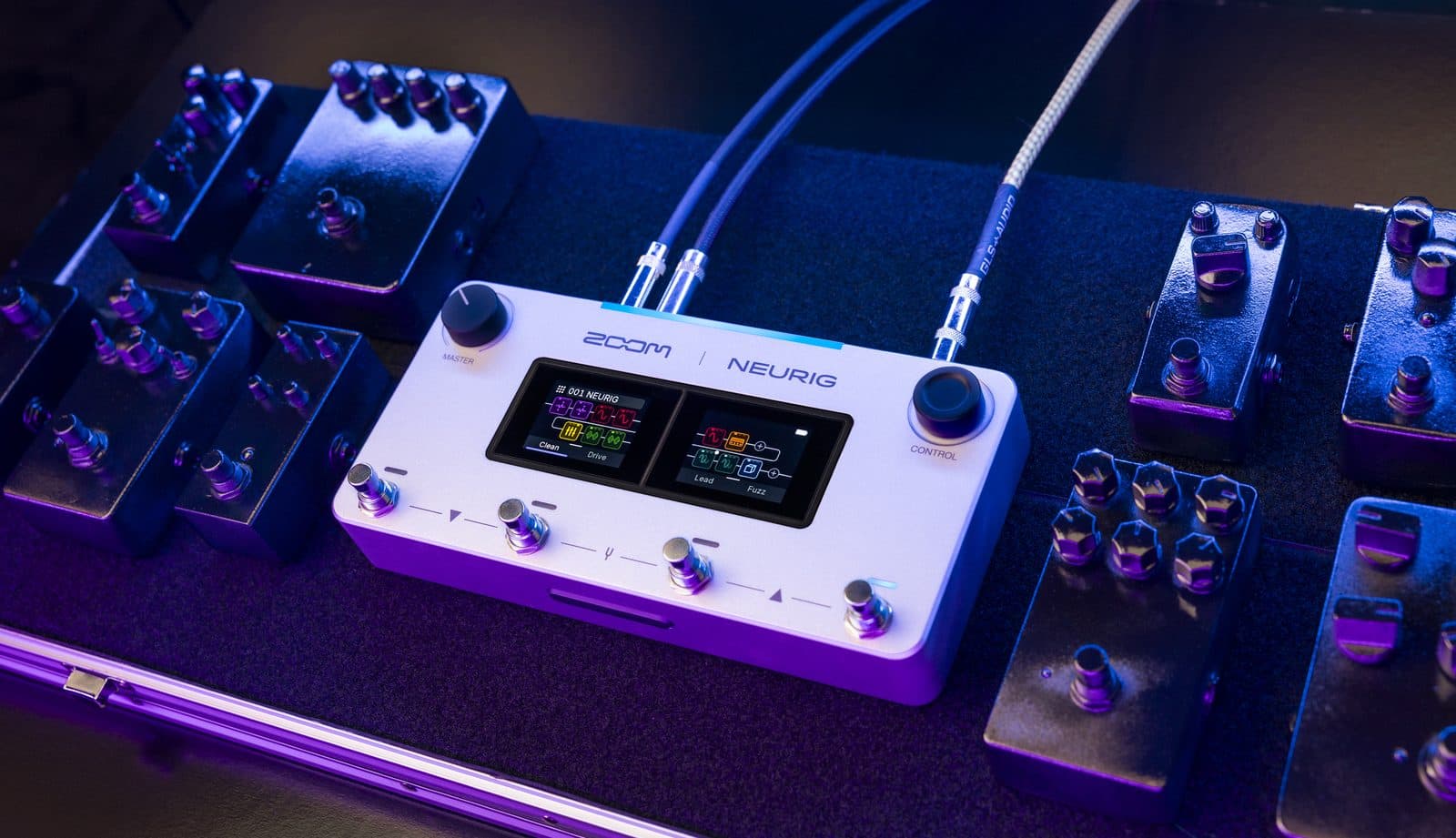 ZOOM NEURIG on a pedalboard with other pedals