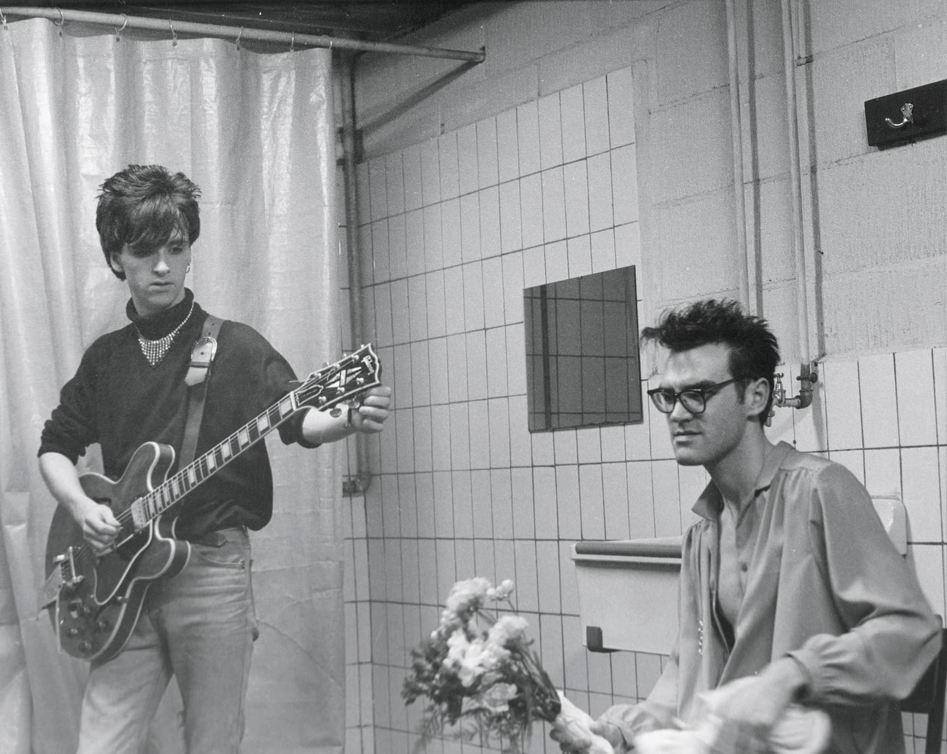 Marr and Morrissey about to go onstage in Belgium in 1984. Photograph: courtesy of Johnny Marr
