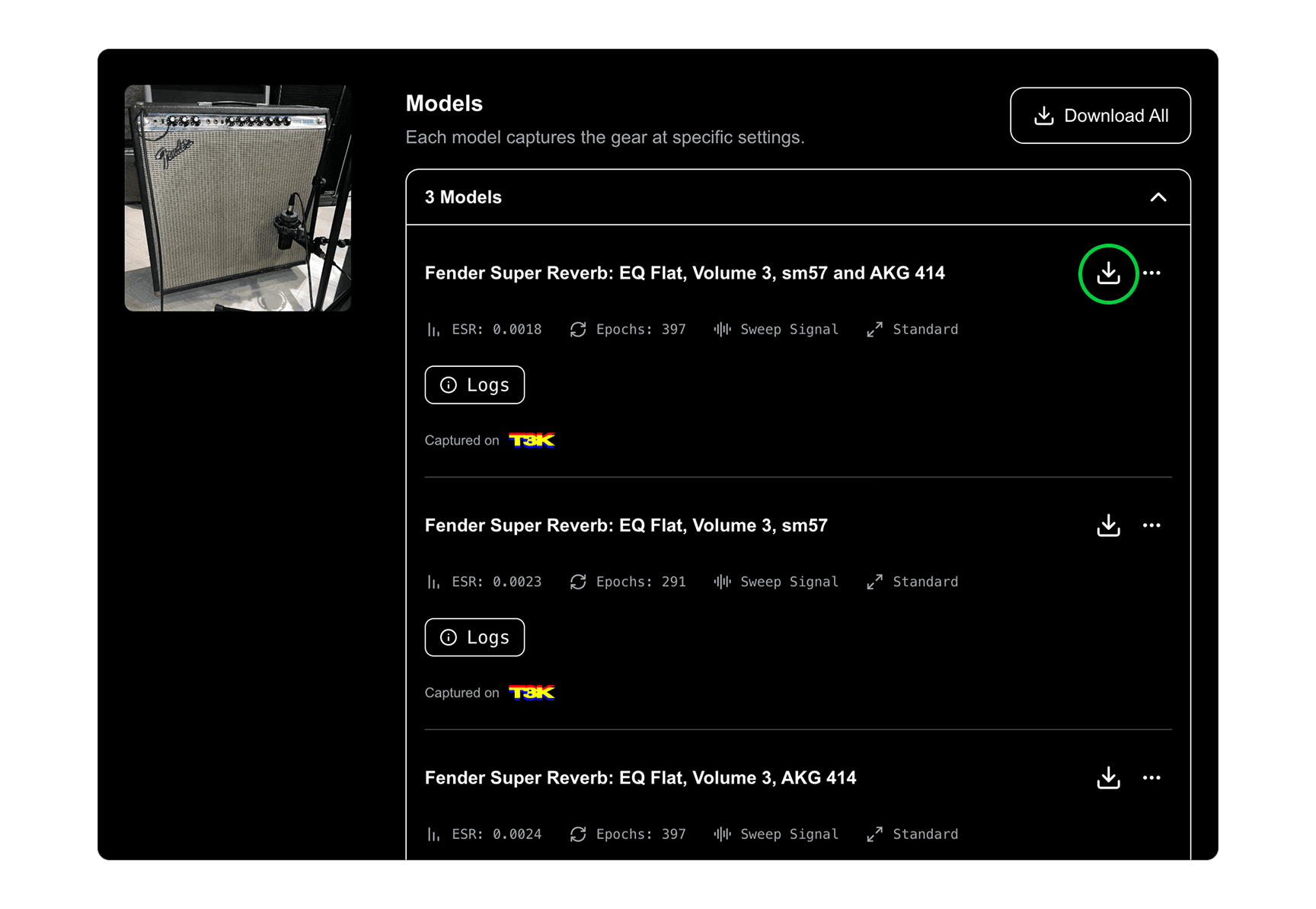 download individual models from tone3000